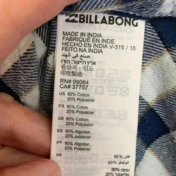 Billabong men’s long sleeve,  midweight flannel button down, w 1 front pocket - Picture 6 of 9